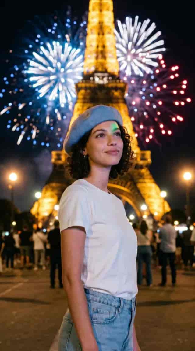 Bastille Day at Eiffel Tower background blur