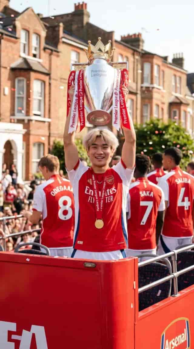 Red Champions Bus background blur