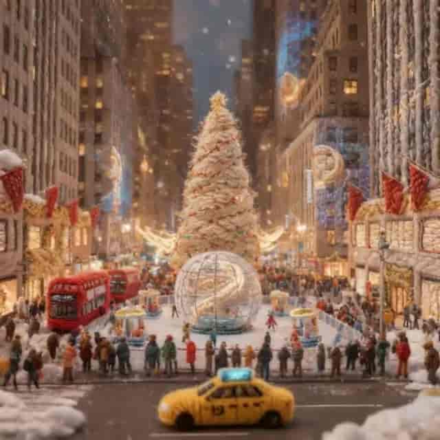 Knitted City Christmas background blur