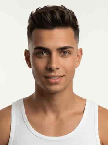 Textured Quiff With Mid Fade background blur