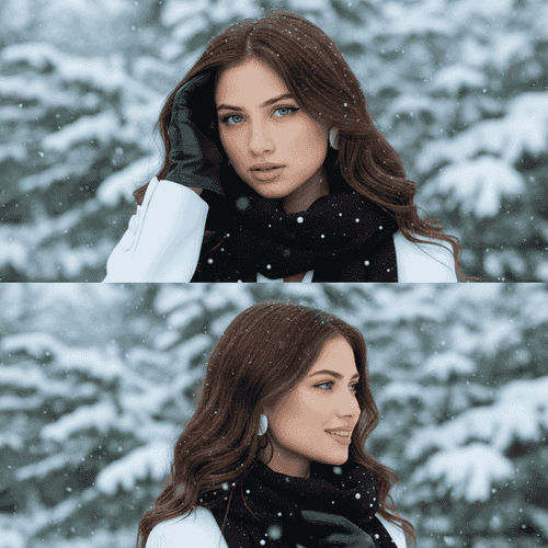 Snowfall Portrait - Winter AI Collage Generator background blur