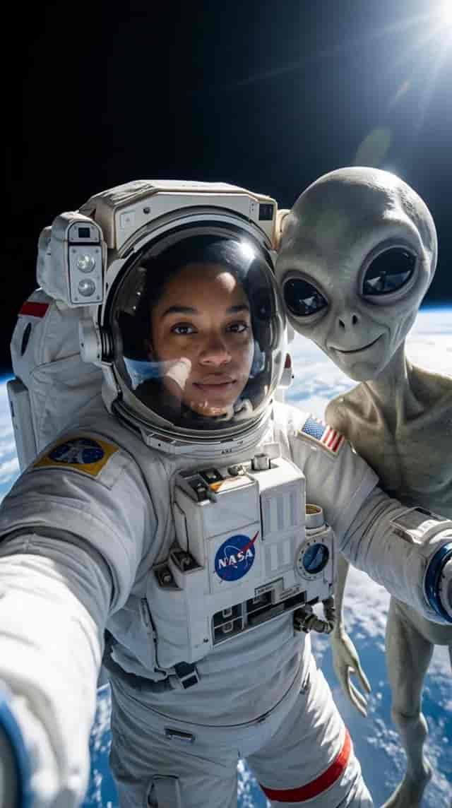 Astronaut and Alien Selfie background blur
