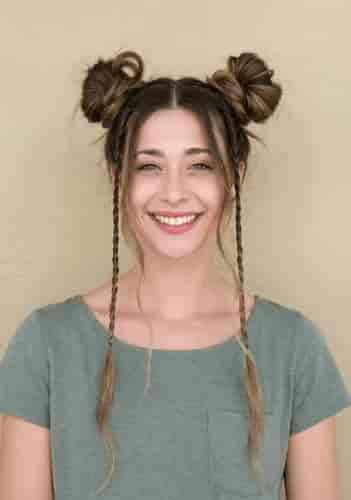 Space Buns Braids background blur