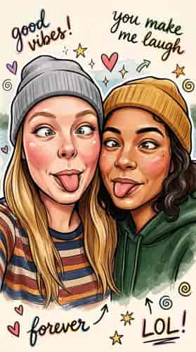 Besties Caricature Portrait background blur