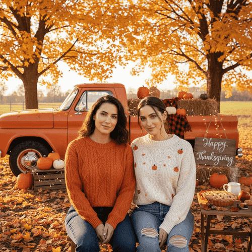 Golden Hour Outdoors portrait - Thanksgiving AI photoshoot background blur