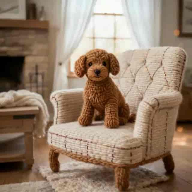Knitted Cozy Dog Room background blur