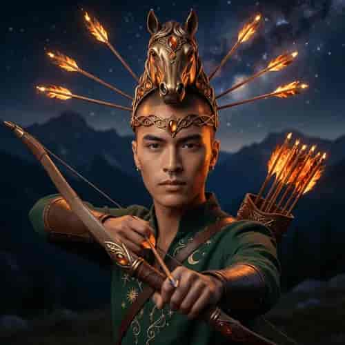 Sagittarius Mythic Archer Portrait background blur