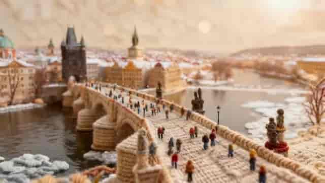 Knitted Old-World Cityscape background blur