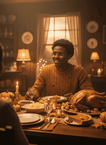 Thanksgiving Dinner Portrait - Cinematic AI Effect background blur