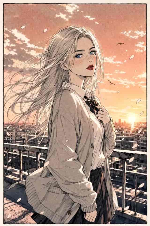 Sunset Rooftop Manga background blur