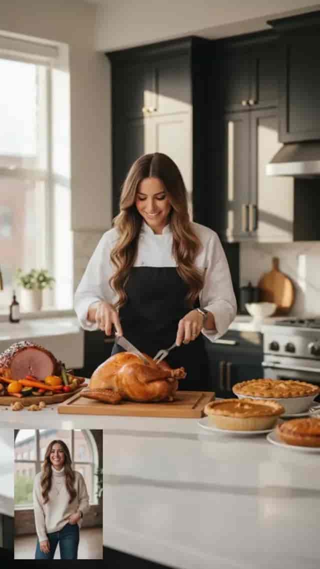 Thanksgiving Chef: Transform Your Photo into a Cinematic Turkey Cooking Scene background blur