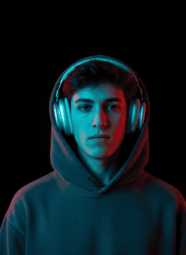 Neon Cyan & Red Portrait – AI Template background blur