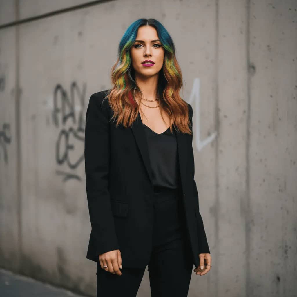 AI Urban Portrait – Cinematic Rainbow Hair Transformation