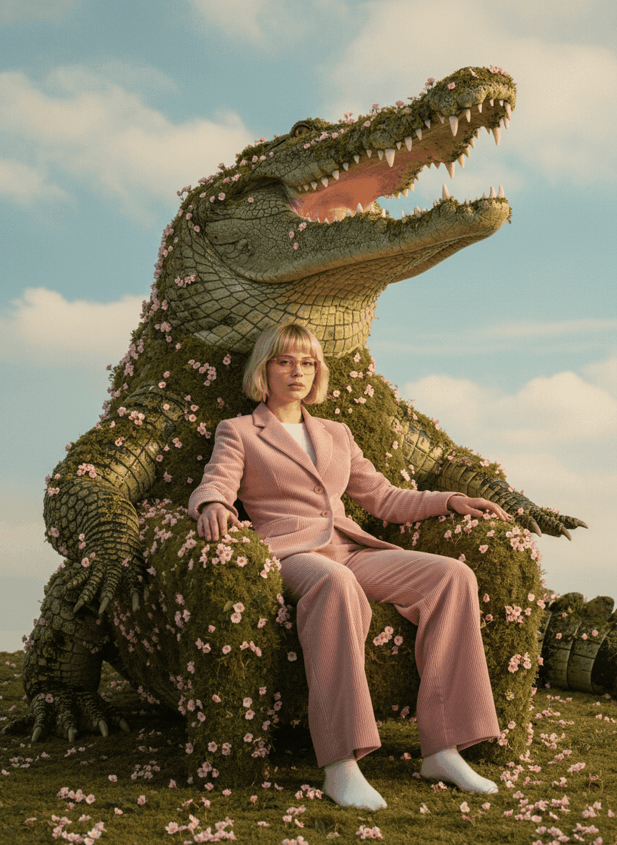 Dreamy Crocodile Chair Portrait – AI Effect