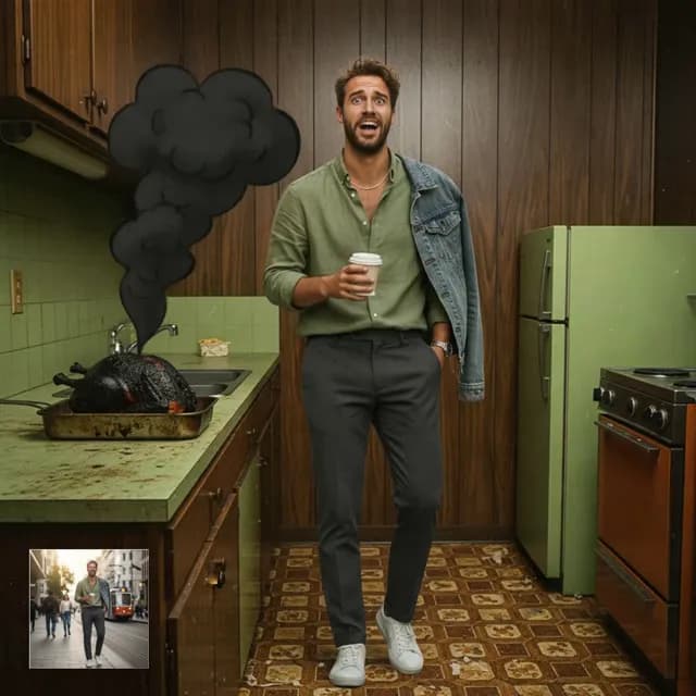 Thanksgiving Turkey Fail: Vintage Kitchen AI Video