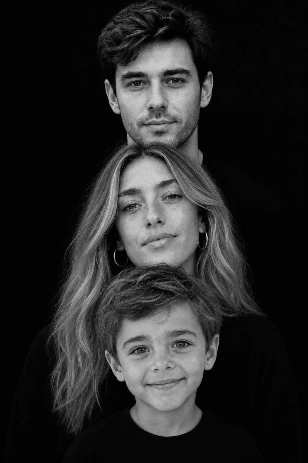 B&W Family Portrait of Three