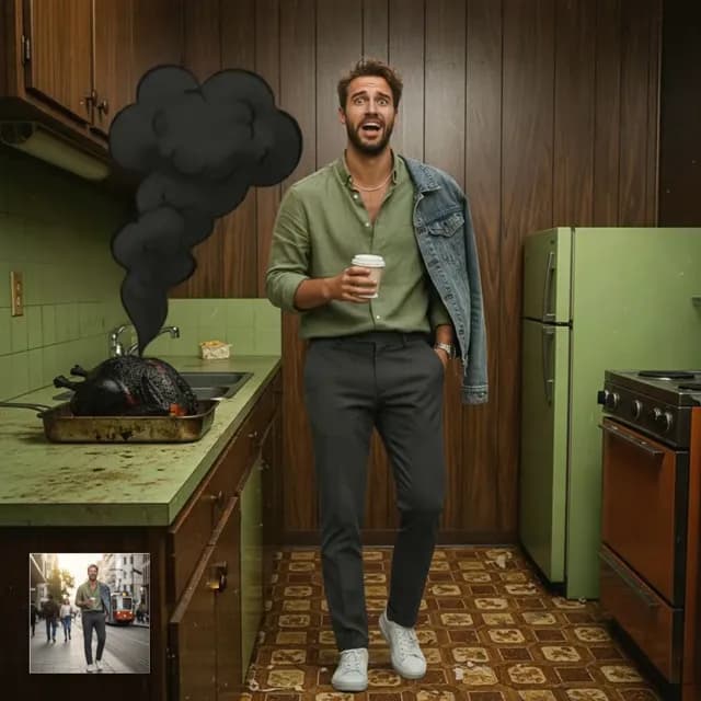 Thanksgiving Turkey Fail: Vintage Kitchen AI Video