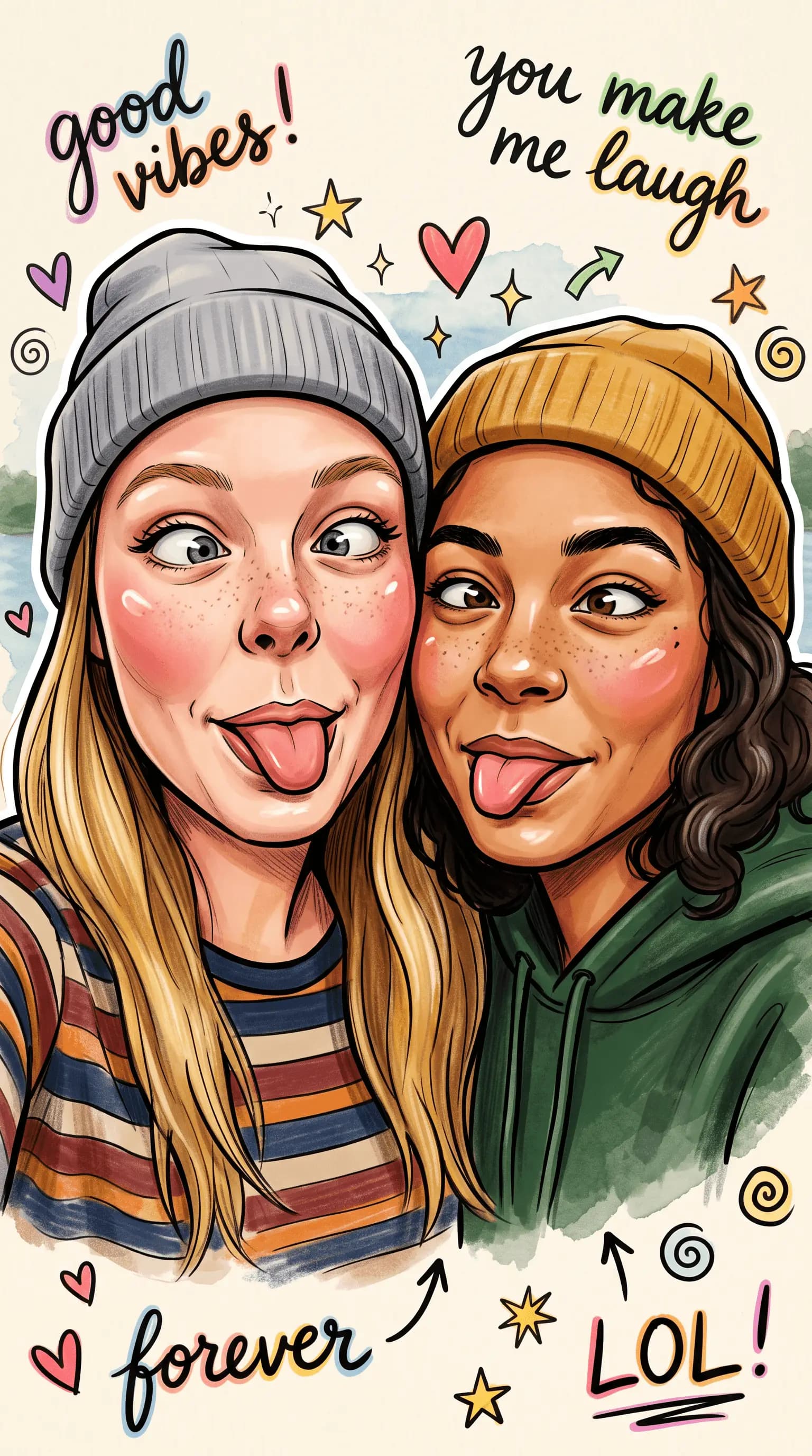 Besties Caricature Portrait