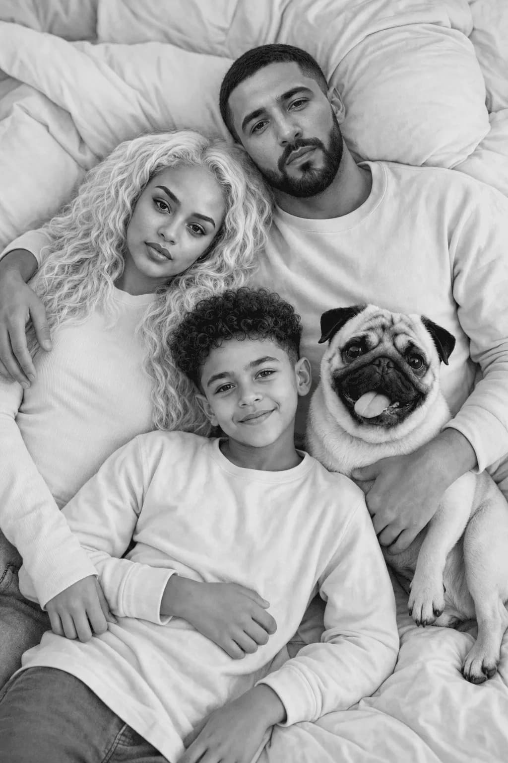 B&W Bedroom Family Portrait